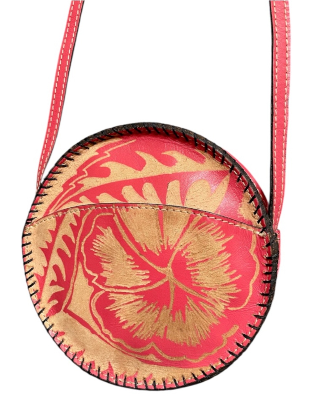 Patricia Nash Tropical Floral Leather Round Canteen Crossbody Bag